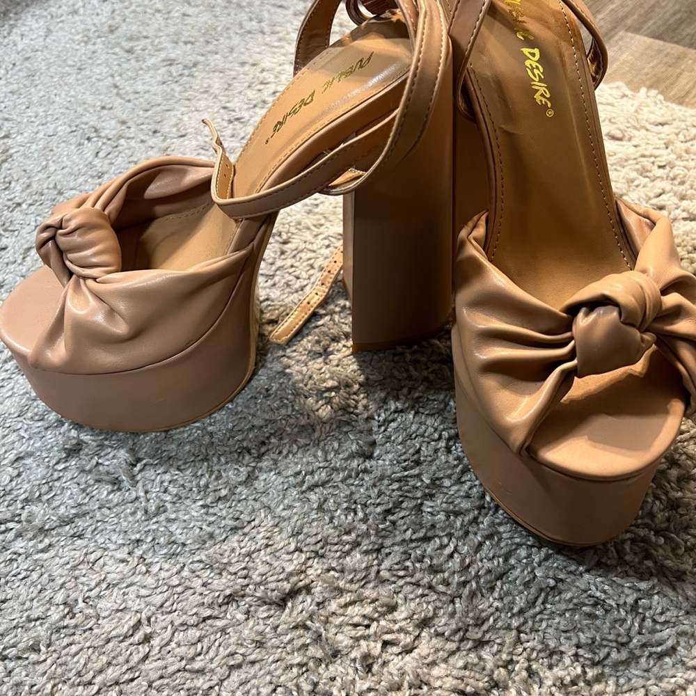 Pleaser Nude Bow Platform Heels